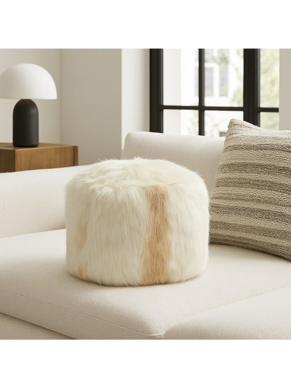 Real Rabbit Fur Pillow Square Shape Sofa Throw Pillow Decor Made USA Cream Ivory